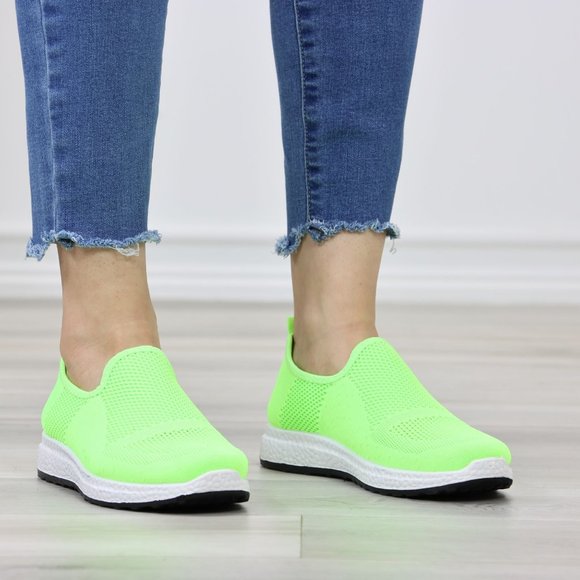 Neon Green Fashion Comfort Heel Sock Sneakers Shoes Slip Ons - Picture 4 of 11